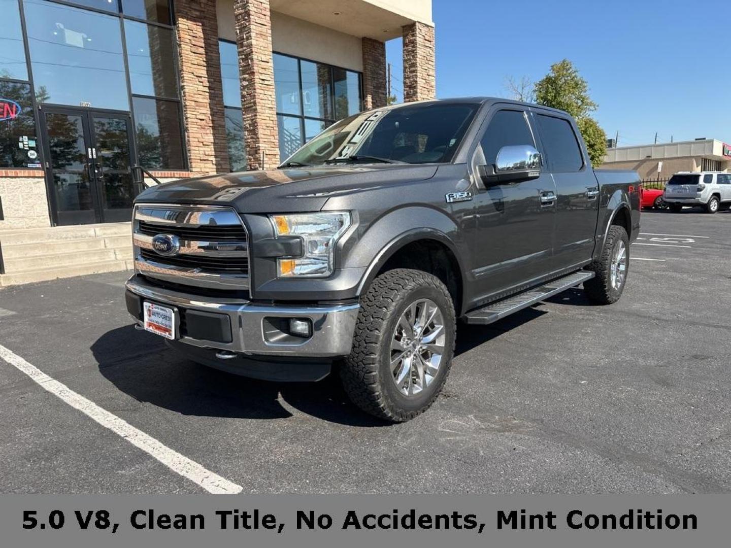 2016 Gray /Black Ford F-150 Lariat (1FTEW1EF2GK) with an 5.0L V8 FFV engine, Automatic transmission, located at 10890 W. Colfax Ave., Lakewood, CO, 80215, (303) 274-7692, 39.739914, -105.120132 - 2016 Ford F-150 Lariat with FX-4 Off Road Package. This truck is in excellent condition inside and out. Loaded with 5.0L V8 engine, Max Tow Package, Extended Range Fuel Tank and much more. This truck shows Zero signs of off road use, <br><br>All Cars Have Clean Titles And Are Serviced Before Sale., - Photo#1