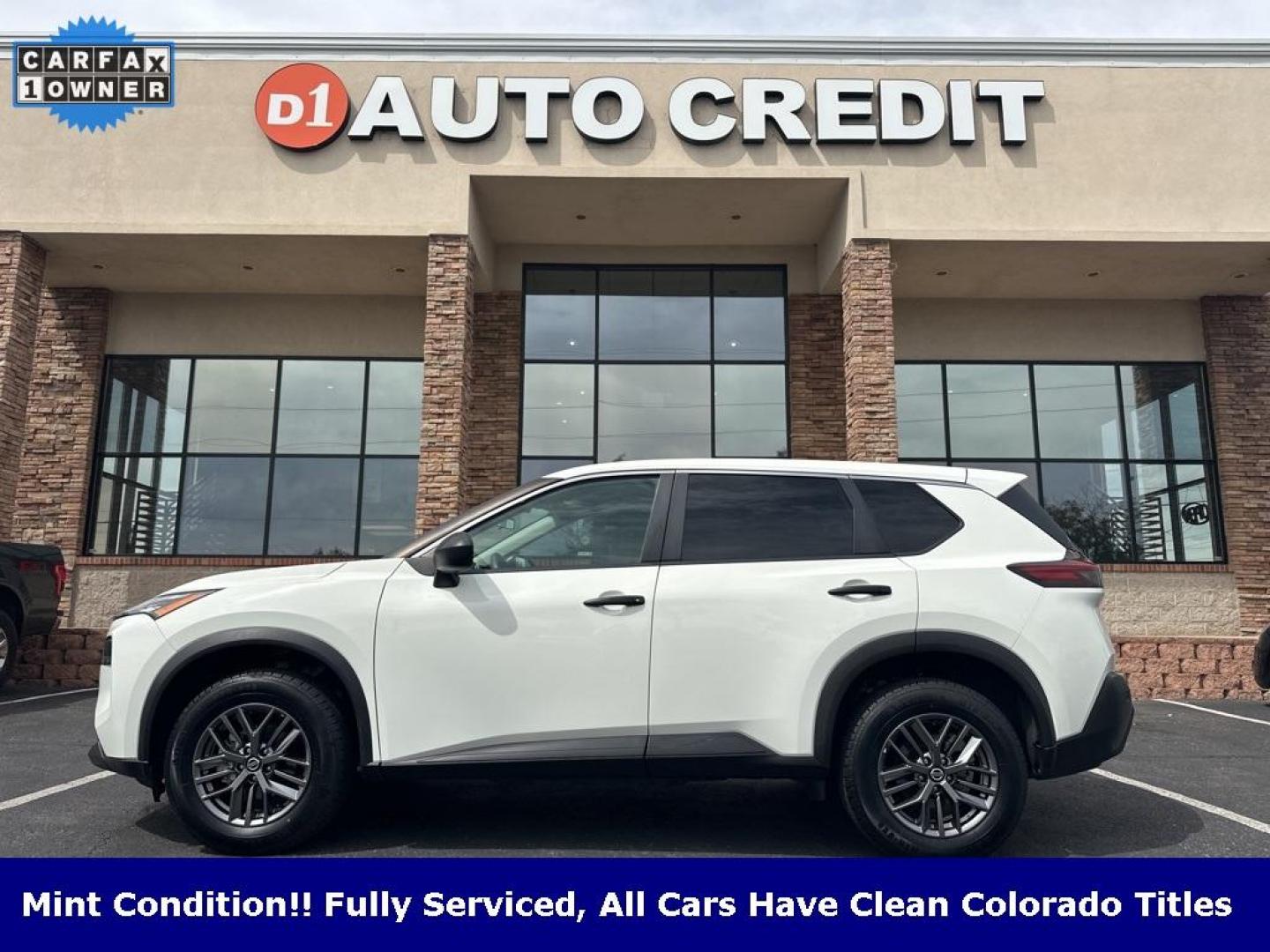 2021 Glacier White /Charcoal Nissan Rogue S (5N1AT3AB0MC) with an 2.5L I4 DOHC 16V engine, CVT transmission, located at 10890 W. Colfax Ave., Lakewood, CO, 80215, (303) 274-7692, 39.739914, -105.120132 - 2021 Nissan Rogue One Owner, This car still smells new and has 2 keys and owners manuals. You wont find one in better condition. All Wheel Drive, backup camera with backup sensors, Apple/Android CarPlay ,New Tires and ready for Colorado! Excellent condition inside and out. <br><br>All Cars Have Clea - Photo#0