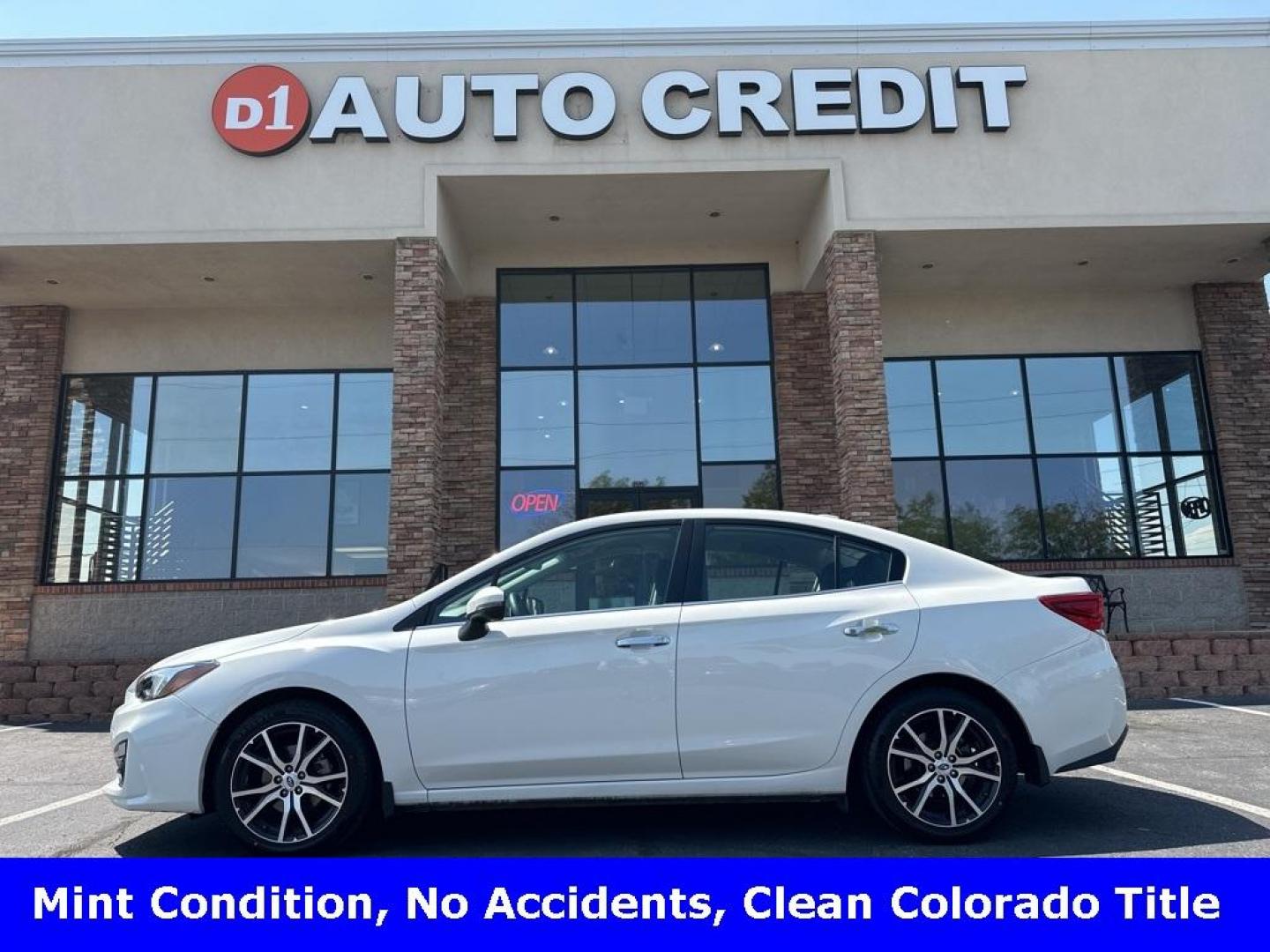 2017 Crystal White Pearl /Black Subaru Impreza 2.0i Limited (4S3GKAN67H3) with an 2.0L 4-Cylinder DOHC 16V engine, CVT transmission, located at 10890 W. Colfax Ave., Lakewood, CO, 80215, (303) 274-7692, 39.739914, -105.120132 - 2017 Subaru Impreza In mint condition and still smells and looks new inside and out. You will not find a cleaner one anywhere. All keys, owners manuals and 2 sets of floor mats. Loaded with heated leather seats, Apple/Android Carplay, backup camera and more. <br><br>All Cars Have Clean Titles And Ar - Photo#0