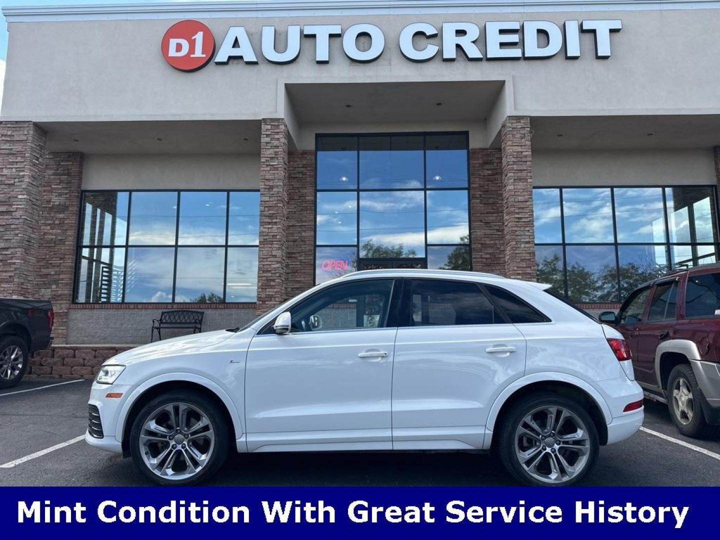 2018 Cortina White /Black Audi Q3 2.0T Premium Plus (WA1JCCFSXJR) with an 2.0L 4-Cylinder TFSI engine, Automatic transmission, located at 10890 W. Colfax Ave., Lakewood, CO, 80215, (303) 274-7692, 39.739914, -105.120132 - 2018 Audi Q3 Premium Plus with NO ACCIDENTS, clean Colorado tilte , All Wheel Drive. This one is fully serviced including new tires. Very clean inside and out showing pride of ownership. Loaded with, blind spot monitoring, Apple/Android Carplay, backup camera, heated leather seats, panoramic sun roo - Photo#0