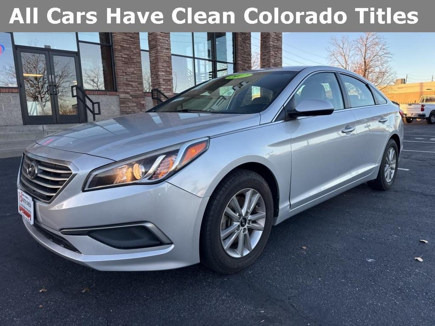 2017 Symphony Silver /Gray Hyundai Sonata Base (5NPE24AF6HH) with an 2.4L I4 DGI DOHC 16V ULEV II 185hp engine, Automatic transmission, located at 10890 W. Colfax Ave., Lakewood, CO, 80215, (303) 274-7692, 39.739914, -105.120132 - 2017 Hyundai Sonata <br><br>FWD All Cars Have Clean Titles And Are Serviced Before Sale., 2.4L I4 DGI DOHC 16V ULEV II 185hp, FWD, Gray Cloth.<br><br>D1 Auto NEVER charges dealer fees! All cars have clean titles and have been inspected for mechanical issues. We have financing for everyone. Good cred - Photo#0