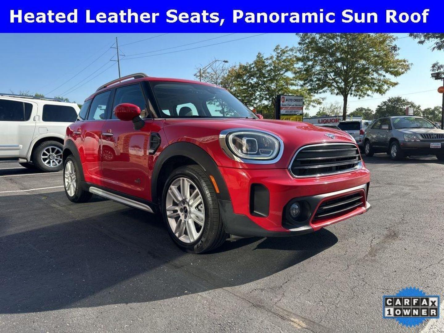 2022 RED MINI Countryman ALL4 (WMZ43BR07N3) with an 3 Cyl, 1.5L engine, Automatic transmission, located at 10890 W. Colfax Ave., Lakewood, CO, 80215, (303) 274-7692, 39.739914, -105.120132 - <b>Summary</b><br>One Owner And In Excellent Condition, Apple/ Android Carplay, Blind Spot Detection, Fully Serviced And Ready For Colorado! All Wheel Drive with Signature Package. Panoramic Sun Roof and much more! Bumper to Bumper Warranties Available.<br><br><b>Vehicle Details</b><br>Discover the - Photo#2
