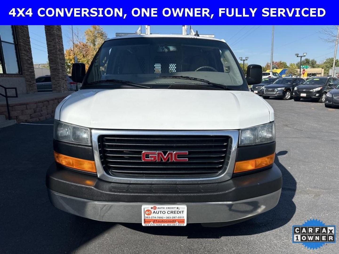 2019 Summit White /Medium Pewter GMC Savana 2500 Work Van (1GTW7AFG1K1) with an Vortec 6.0L V8 SFI Flex Fuel engine, Automatic transmission, located at 10890 W. Colfax Ave., Lakewood, CO, 80215, (303) 274-7692, 39.739914, -105.120132 - 4x4 Conversion and 6.0L Engine. Loaded up with storage bins, ladder racks and ready to go to work. Fully serviced with no mechanical issues.<br>In House Financing Available.<br><br>All Cars Have Clean Titles And Are Serviced Before Sale., Backup Camera, Savana 2500 Work Van 4x4 Conversion, Vortec 6 - Photo#2