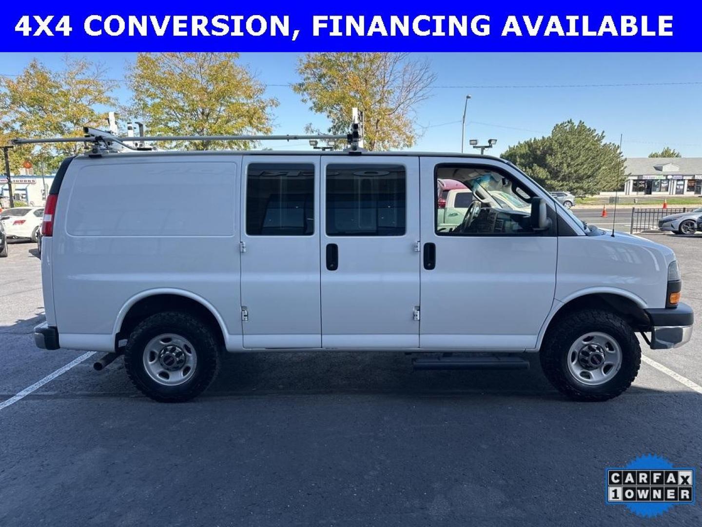 2019 Summit White /Medium Pewter GMC Savana 2500 Work Van (1GTW7AFG1K1) with an Vortec 6.0L V8 SFI Flex Fuel engine, Automatic transmission, located at 10890 W. Colfax Ave., Lakewood, CO, 80215, (303) 274-7692, 39.739914, -105.120132 - 4x4 Conversion and 6.0L Engine. Loaded up with storage bins, ladder racks and ready to go to work. Fully serviced with no mechanical issues.<br>In House Financing Available.<br><br>All Cars Have Clean Titles And Are Serviced Before Sale., Backup Camera, Savana 2500 Work Van 4x4 Conversion, Vortec 6 - Photo#4