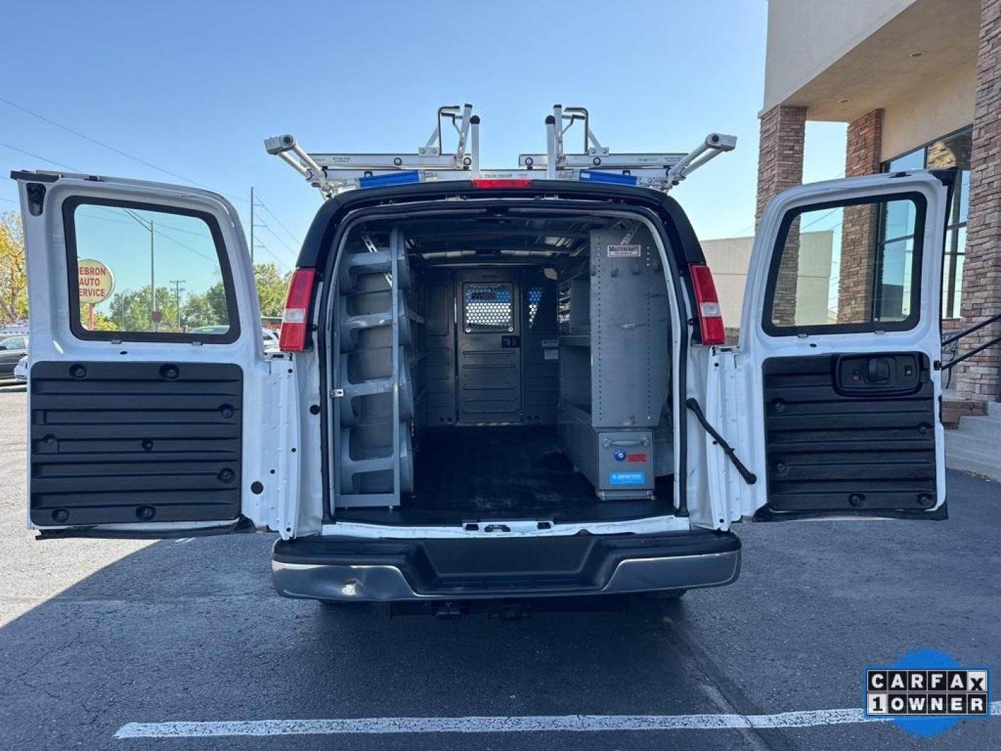 2019 Summit White /Medium Pewter GMC Savana 2500 Work Van (1GTW7AFG1K1) with an Vortec 6.0L V8 SFI Flex Fuel engine, Automatic transmission, located at 10890 W. Colfax Ave., Lakewood, CO, 80215, (303) 274-7692, 39.739914, -105.120132 - 4x4 Conversion and 6.0L Engine. Loaded up with storage bins, ladder racks and ready to go to work. Fully serviced with no mechanical issues.<br>In House Financing Available.<br><br>All Cars Have Clean Titles And Are Serviced Before Sale., Backup Camera, Savana 2500 Work Van 4x4 Conversion, Vortec 6 - Photo#8