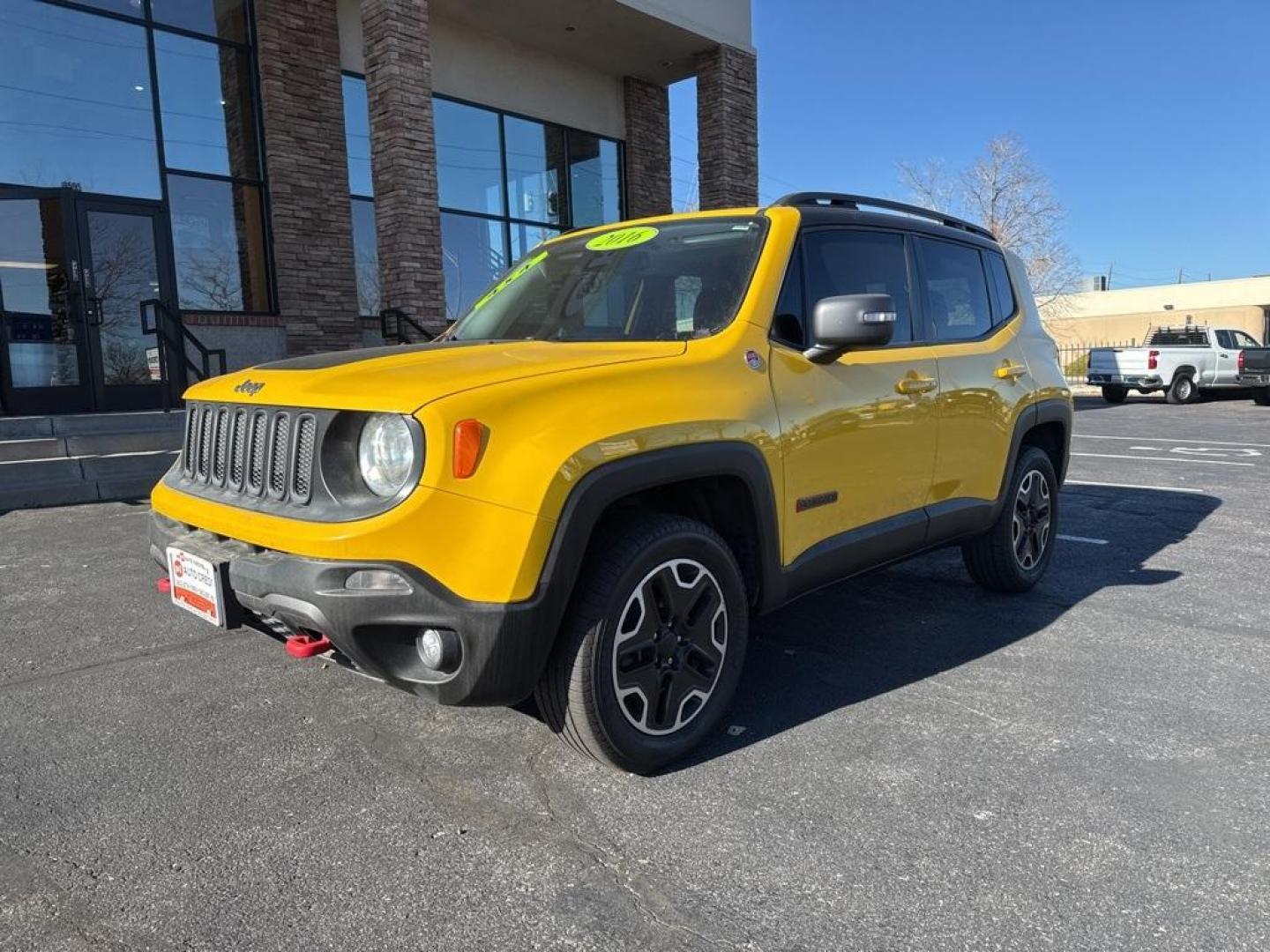 2016 Solar Yellow /Black Jeep Renegade Trailhawk (ZACCJBCT1GP) with an 2.4L I4 MultiAir engine, Automatic transmission, located at 10890 W. Colfax Ave., Lakewood, CO, 80215, (303) 274-7692, 39.739914, -105.120132 - 2016 Jeep Renegade 4WD <br><br>All Cars Have Clean Titles And Are Serviced Before Sale., <br><br>Loaded with, Blind Spot Monitoring, Backup Camera, Leather, Heated Seats, Bluetooth/ With Bluetooth Audio, Non Smoker, No Pet Odor Or Hair, Beats Audio, Renegade Trailhawk, 4WD, My Sky Power/Removable Su - Photo#0