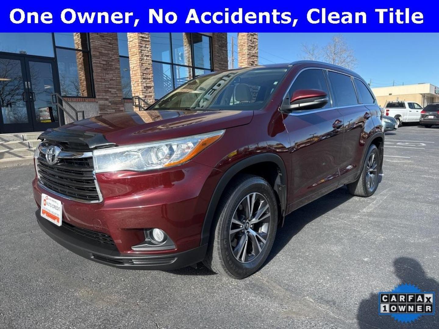 2016 Ooh La La Rouge Mica /Almond Toyota Highlander XLE V6 (5TDJKRFH1GS) with an 3.5L V6 DOHC Dual VVT-i 24V engine, Automatic transmission, located at 10890 W. Colfax Ave., Lakewood, CO, 80215, (303) 274-7692, 39.739914, -105.120132 - 2016 Toyota Highlander CARFAX One-Owner, AWD and in excellent condition inside and out. <br><br> All Cars Have Clean Titles And Are Serviced Before Sale., CarfaxOne Owner, No Accidents, Backup Camera, Leather, Heated Seats, Bluetooth/ With Bluetooth Audio, Non Smoker, No Pet Odor Or Hair, Highlande - Photo#0