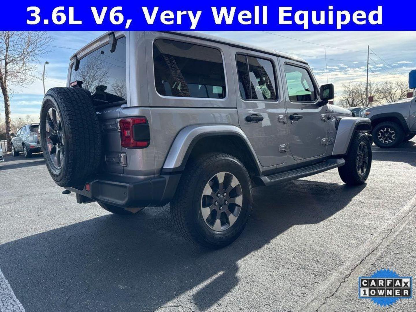 2018 SILVER Jeep Wrangler Unlimited Sahara (1C4HJXEG2JW) with an V6, 3.6L engine, Automatic transmission, located at 10890 W. Colfax Ave., Lakewood, CO, 80215, (303) 274-7692, 39.739914, -105.120132 - <b>Summary</b><br>One Owner And In Excellent Condition, Apple/ Android Carplay, Fully Serviced And Ready For Colorado! Non smoker, you will not find a cleaner Jeep Wrangler anywhere. Never off roaded and not a scratch on this one.<br><br><b>Vehicle Details</b><br>Discover the rugged elegance and off - Photo#4
