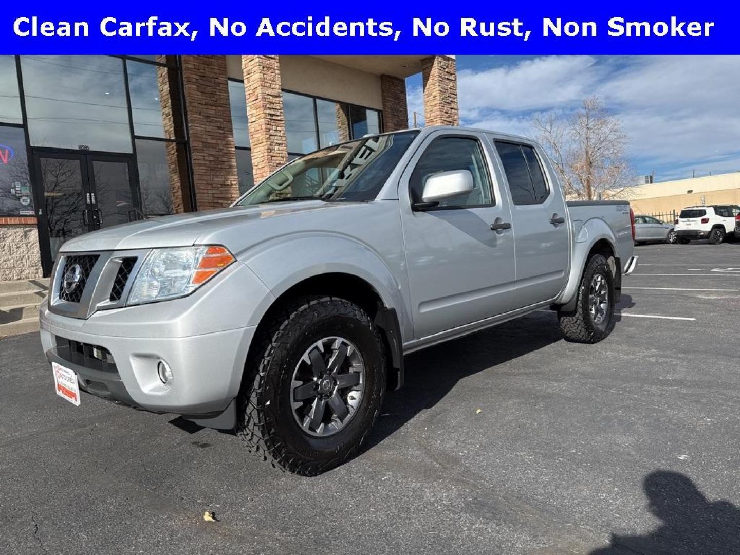 2018 Brilliant Silver /Graphite Nissan Frontier PRO-4X (1N6AD0EVXJN) with an 4.0L V6 DOHC engine, Automatic transmission, located at 10890 W. Colfax Ave., Lakewood, CO, 80215, (303) 274-7692, 39.739914, -105.120132 - 2018 Nissan Frontier PRO -4X 4WD in mint condition inside and out. This non smoker shows no signs of abuse anywhere and is rust free. Clean Colorado title and ready to go!! <br><br>All Cars Have Clean Titles And Are Serviced Before Sale., Clean Carfax, No Accident, Heated Seats, Apple/Android Car Pl - Photo#0