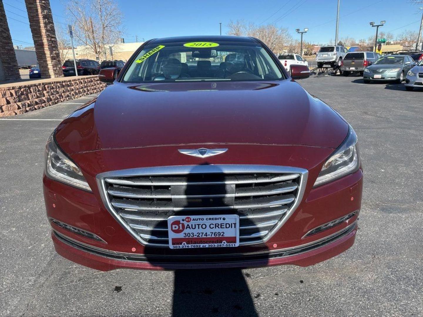 2015 RED Hyundai Genesis Base (KMHGN4JEXFU) with an V6, 3.8L engine, Automatic transmission, located at 10890 W. Colfax Ave., Lakewood, CO, 80215, (303) 274-7692, 39.739914, -105.120132 - Discover the blend of luxury and performance with this 2015 Hyundai Genesis Base, a distinguished choice for discerning drivers. This exceptional vehicle is powered by a robust V6, 3.8L engine, delivering a smooth and responsive driving experience with its Rear-Wheel Drive (RWD) configuration. The H - Photo#1