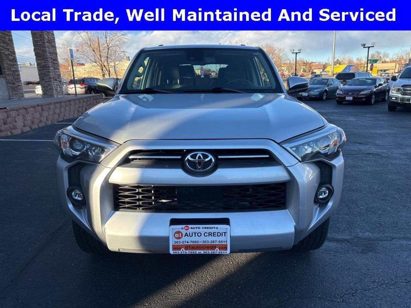 2021 Classic Silver Metallic /Gray Toyota 4Runner SR5 (JTEMU5JR1M5) with an 4.0L V6 SMPI DOHC engine, Automatic transmission, located at 10890 W. Colfax Ave., Lakewood, CO, 80215, (303) 274-7692, 39.739914, -105.120132 - 2021 Toyota 4Runner SR5 4WD With 3rd Row Seating!! No accidents and has a clean title. Well maintained and loaded with, Apple/ Android Carplay, backup camera, 3 rows of seating, power seat and more. <br><br> All Cars Have Clean Titles And Are Serviced Before Sale., Clean Carfax, No Accident, Apple/ - Photo#1