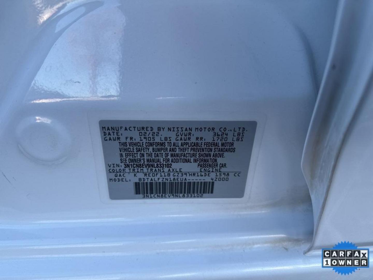 2022 WHITE /ACTUAL Nissan Versa SV (3N1CN8EV9NL) with an 4 Cyl, 1.6L engine, Automatic transmission, located at 10890 W. Colfax Ave., Lakewood, CO, 80215, (303) 274-7692, 39.739914, -105.120132 - Photo#62