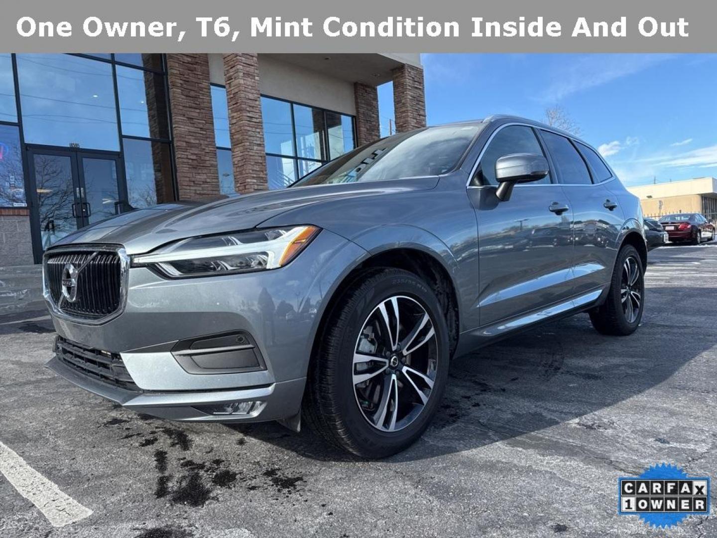 2021 Bright Silver Metallic /Maroon Brown Volvo XC60 T6 Momentum (YV4A22RK5M1) with an I4 Supercharged engine, Automatic transmission, located at 10890 W. Colfax Ave., Lakewood, CO, 80215, (303) 274-7692, 39.739914, -105.120132 - 2021 Volvo XC60 CARFAX One-Owner with regular service on Carfax. T6 engine producing 316 horsepower and equiped with Climate and Premium package. Loaded with hetaed front and rear seats, heated steering wheel, blind spot montoring, collision avoidance and mitigation. Apple/Android Carplay, Panoramic - Photo#0