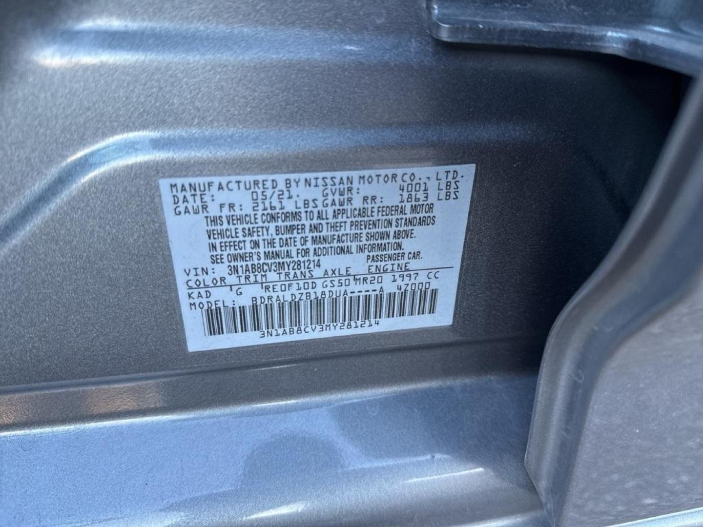 2021 GRAY Nissan Sentra SV (3N1AB8CV3MY) with an 4 Cyl, 2.0L engine, Automatic transmission, located at 10890 W. Colfax Ave., Lakewood, CO, 80215, (303) 274-7692, 39.739914, -105.120132 - Photo#38