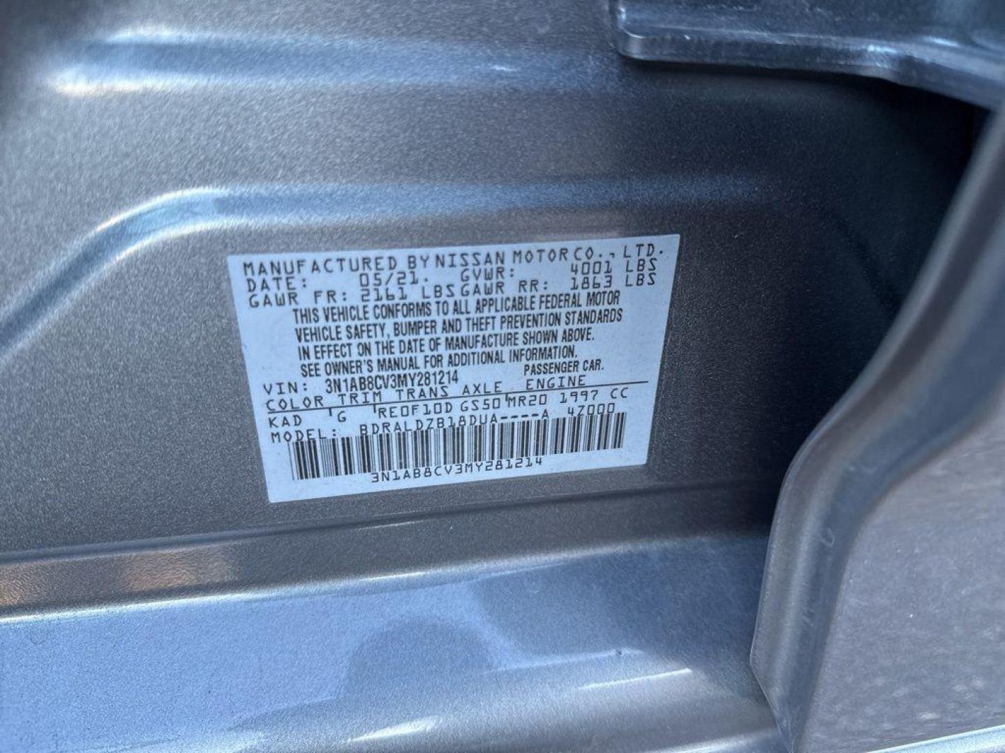 2021 GRAY Nissan Sentra SV (3N1AB8CV3MY) with an 4 Cyl, 2.0L engine, Automatic transmission, located at 10890 W. Colfax Ave., Lakewood, CO, 80215, (303) 274-7692, 39.739914, -105.120132 - Photo#11