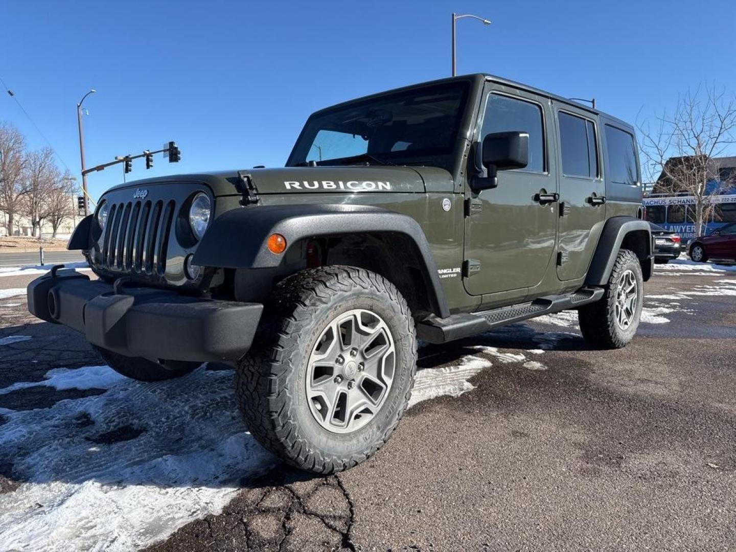 2015 Tank Clearcoat /Black Jeep Wrangler Unlimited Rubicon (1C4BJWFG7FL) with an 3.6L V6 24V VVT engine, Manual transmission, located at 10890 W. Colfax Ave., Lakewood, CO, 80215, (303) 274-7692, 39.739914, -105.120132 - 2015 Jeep Wrangler 4WD All Cars Have Clean Titles And Are Serviced Before Sale., Clean Carfax, No Accident, Non Smoker, 3.6L V6 24V VVT, 6-Speed Manual, 4WD, Body Color 3-Piece Hard Top.<br><br>D1 Auto NEVER charges dealer fees! All cars have clean titles and have been inspected for mechanical issue - Photo#0