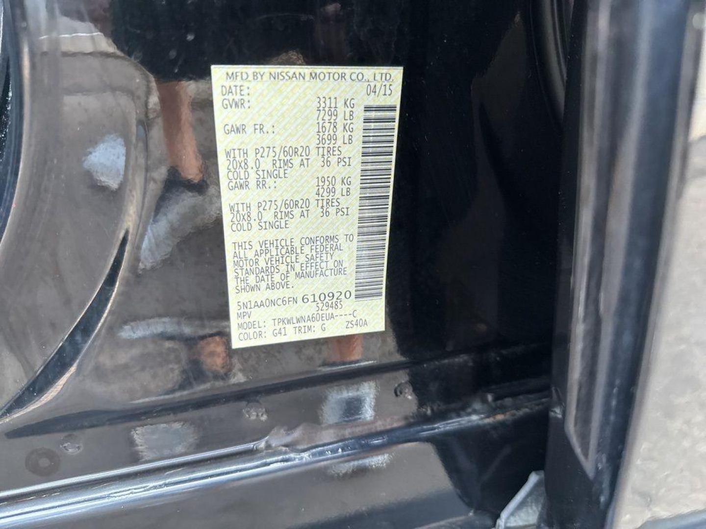 2015 BLACK Nissan Armada SL 4WD (5N1AA0NC6FN) with an V8, 5.6L engine, Automatic transmission, located at 10890 W. Colfax Ave., Lakewood, CO, 80215, (303) 274-7692, 39.739914, -105.120132 - Photo#35