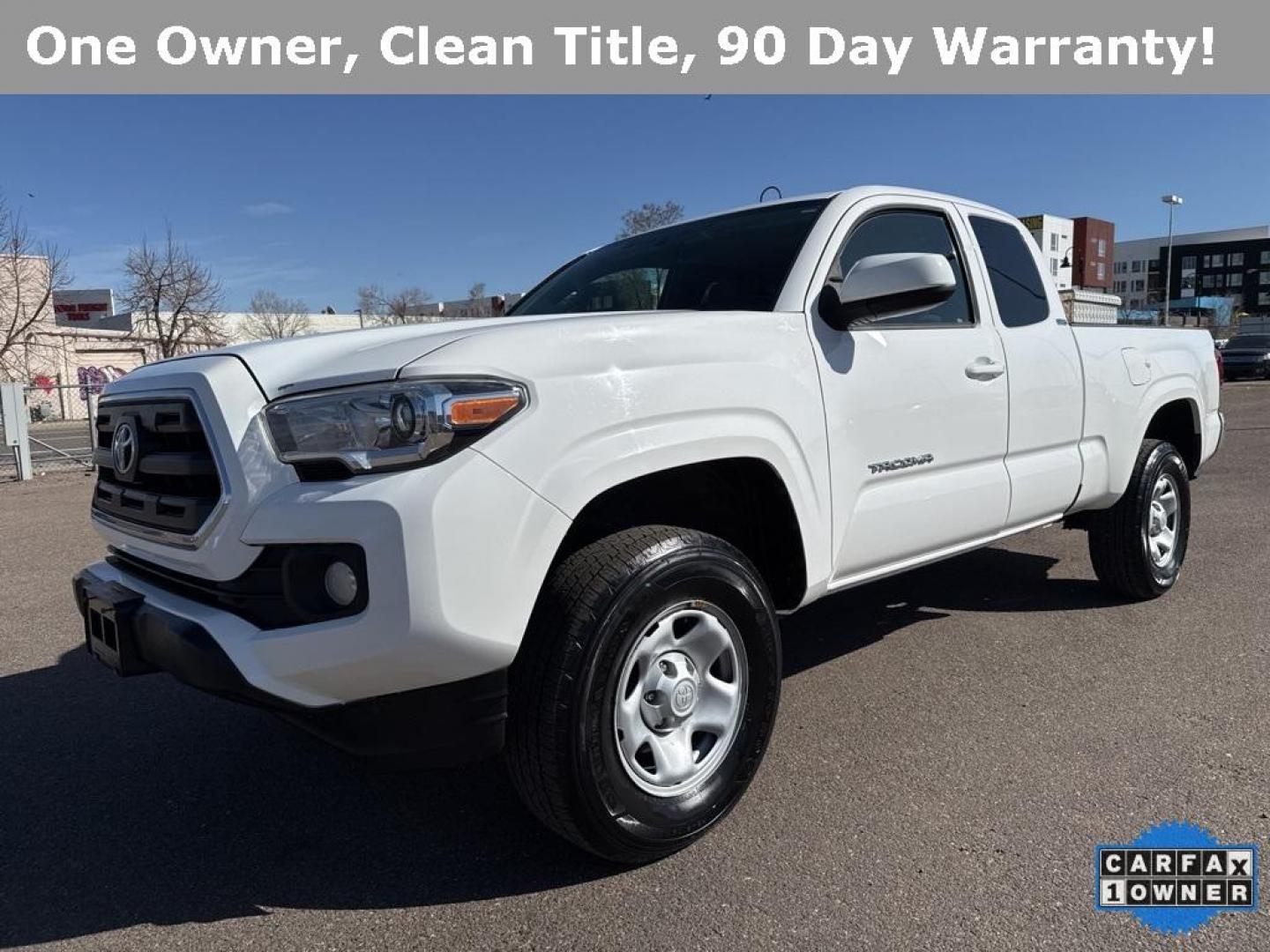 2016 Super White /Cement Gray Toyota Tacoma SR5 (5TFSZ5ANXGX) with an V6 engine, Automatic transmission, located at 10890 W. Colfax Ave., Lakewood, CO, 80215, (303) 274-7692, 39.739914, -105.120132 - 2016 Toyota Tacoma CARFAX One-Owner. 4WD All Cars Have Clean Titles And Are Serviced Before Sale., CarfaxOne Owner, Backup Camera, Non Smoker, No Pet Odor Or Hair, Tacoma SR5, V6, 4WD.<br><br>D1 Auto NEVER charges dealer fees! All cars have clean titles and have been inspected for mechanical issues. - Photo#0