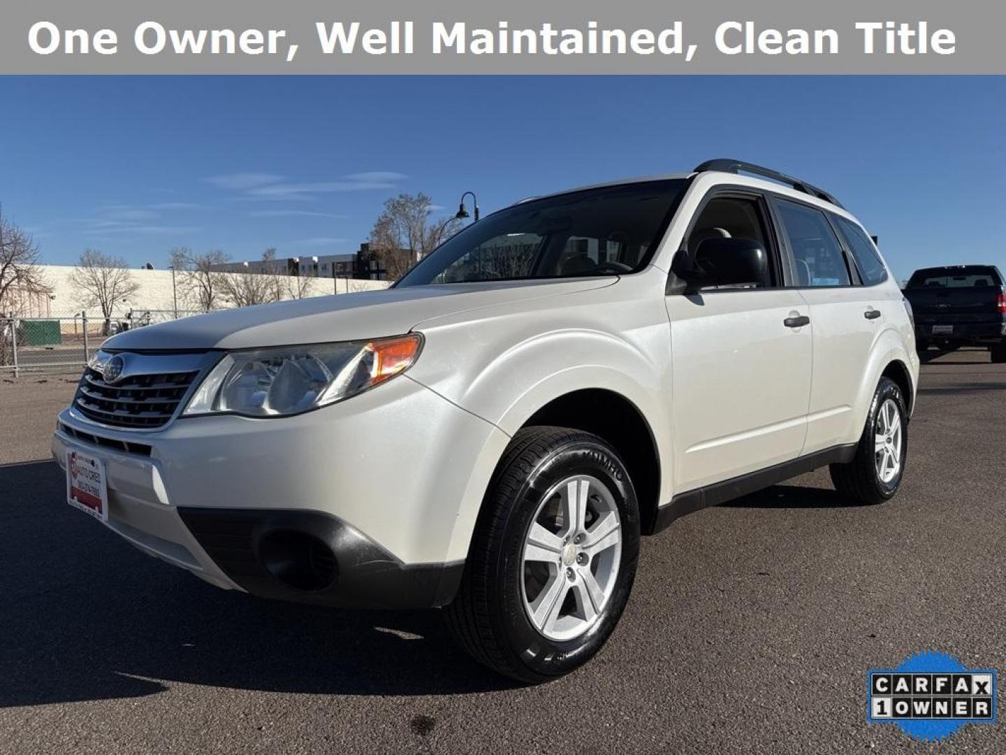 2010 Satin White Pearl /Aurora Platinum Subaru Forester 2.5X (JF2SH6BC5AH) with an 2.5L H4 SMPI SOHC 16V LEV II 170hp engine, Automatic transmission, located at 10890 W. Colfax Ave., Lakewood, CO, 80215, (303) 274-7692, 39.739914, -105.120132 - 2010 Subaru Forester CARFAX One-Owner, very clean inside and out! AWD Special Edition All Cars Have Clean Titles And Are Serviced Before Sale., New Tires, Non Smoker, No Pet Odor Or Hair, AWD.<br><br>D1 Auto NEVER charges dealer fees! All cars have clean titles and have been inspected for mechanical - Photo#0