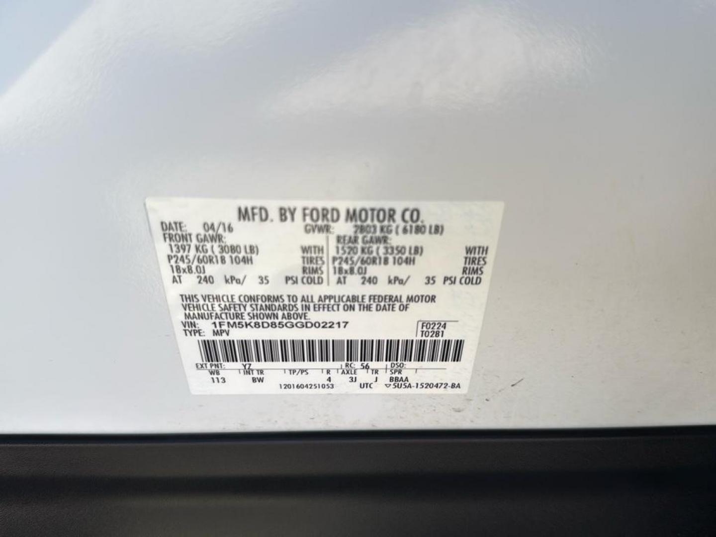 2016 WHITE Ford Explorer XLT (1FM5K8D85GG) with an V6, 3.5L engine, Automatic transmission, located at 10890 W. Colfax Ave., Lakewood, CO, 80215, (303) 274-7692, 39.739914, -105.120132 - Photo#28