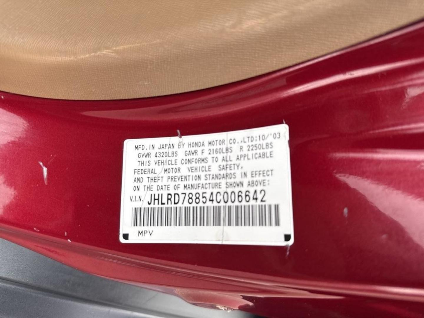 2004 Chianti Red Pearl /Saddle Honda CR-V EX (JHLRD78854C) with an 2.4L I4 SMPI DOHC engine, Automatic transmission, located at 10890 W. Colfax Ave., Lakewood, CO, 80215, (303) 274-7692, 39.739914, -105.120132 - 2004 Honda CR-V AWD AWD.<br><br>D1 Auto NEVER charges dealer fees! All cars have clean titles and have been inspected for mechanical issues. We have financing for everyone. Good credit, bad credit, first time buyers.<br><br>Please call Lakewood Location 303-274-7692 or Thornton 303-287-5511 to sched - Photo#23