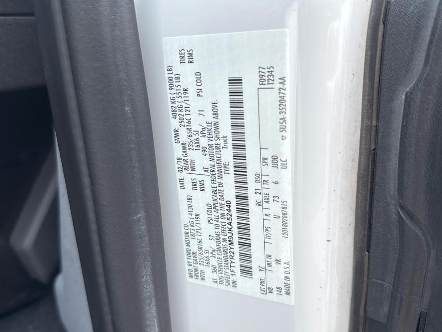 2018 WHITE Ford Transit Van Base (1FTYR2YM9JK) with an V6, 3.7L engine, Automatic transmission, located at 10890 W. Colfax Ave., Lakewood, CO, 80215, (303) 274-7692, 39.739914, -105.120132 - Photo#16