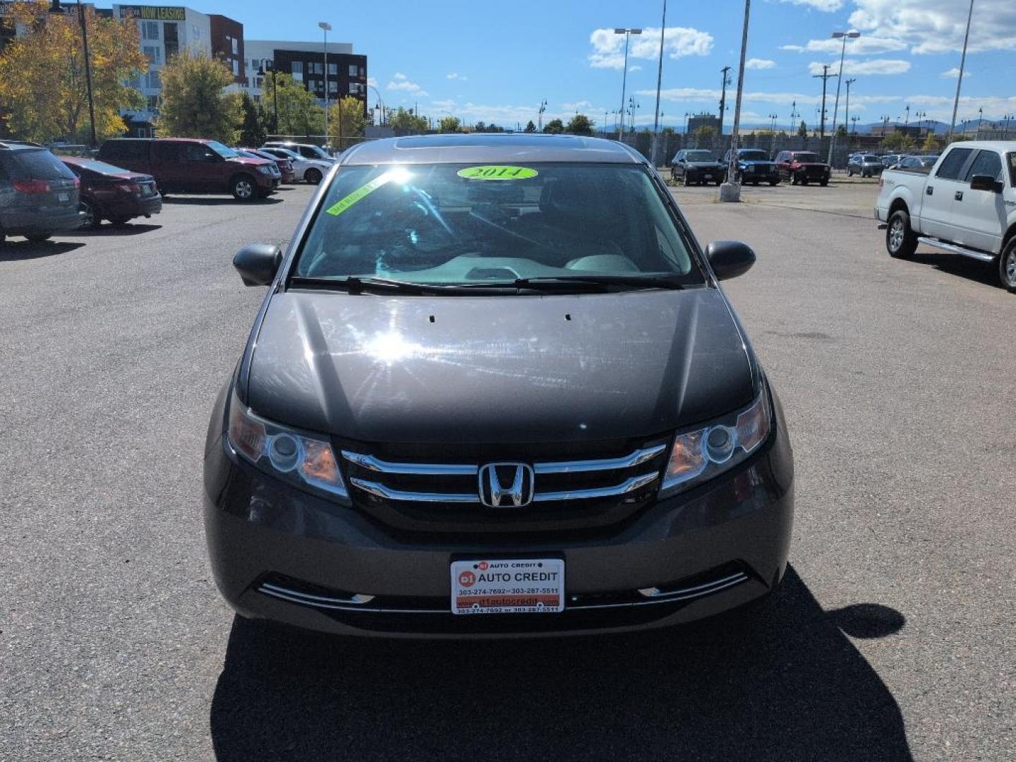 2014 GRAY Honda Odyssey EX-L (5FNRL5H65EB) with an V6, 3.5L engine, Automatic transmission, located at 10890 W. Colfax Ave., Lakewood, CO, 80215, (303) 274-7692, 39.739914, -105.120132 - Photo#1