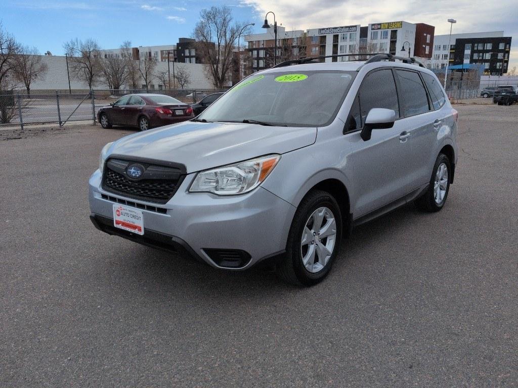 2015 SILVER Subaru Forester 2.5i Premium (JF2SJADC3FH) with an 4 Cyl, 2.5L engine, Automatic transmission, located at 10890 W. Colfax Ave., Lakewood, CO, 80215, (303) 274-7692, 39.739914, -105.120132 - Photo#0