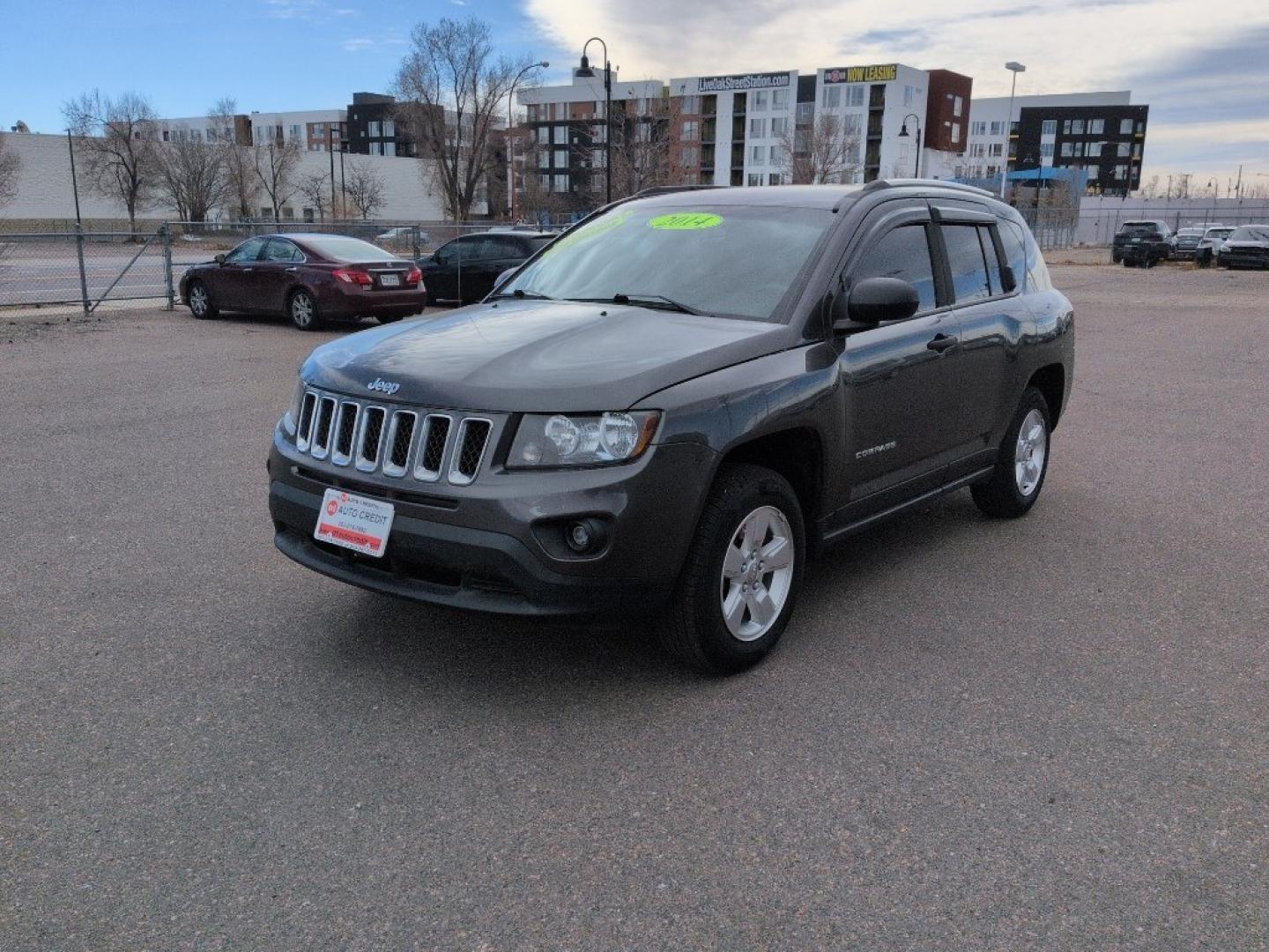 2014 GRAY Jeep Compass Sport (1C4NJCAA5ED) with an 4 Cyl, 2.0L engine, Manual transmission, located at 10890 W. Colfax Ave., Lakewood, CO, 80215, (303) 274-7692, 39.739914, -105.120132 - Photo#0