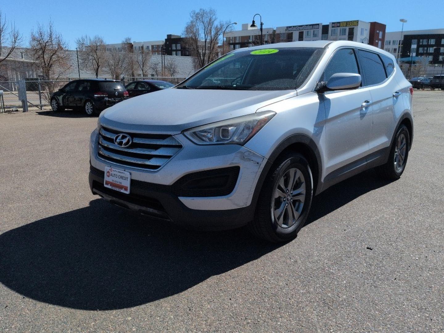 2014 SILVER Hyundai Santa Fe Sport Base (5XYZTDLB9EG) with an 4 Cyl, 2.4L engine, Automatic transmission, located at 10890 W. Colfax Ave., Lakewood, CO, 80215, (303) 274-7692, 39.739914, -105.120132 - Photo#0