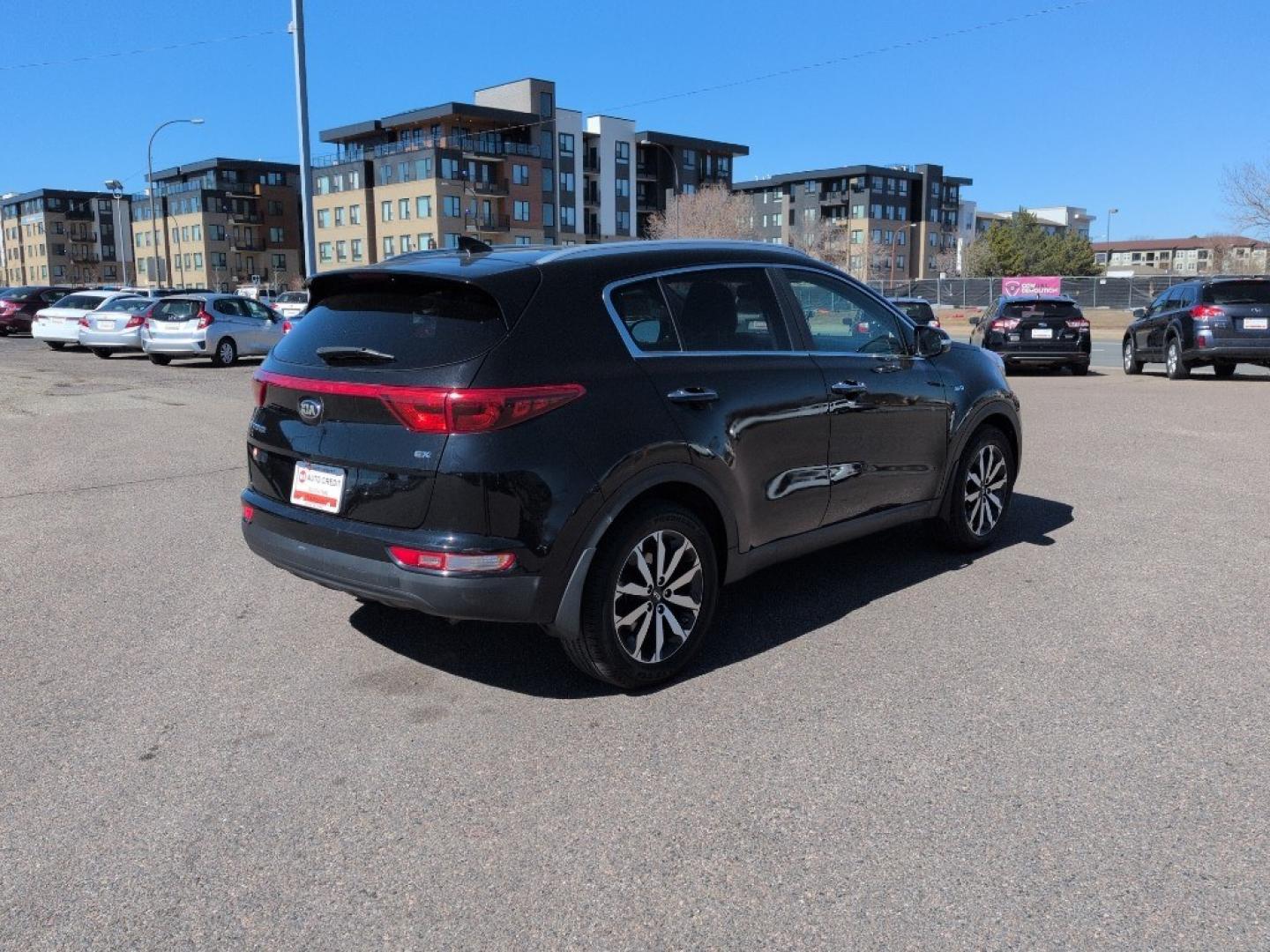 2017 BLACK Kia Sportage EX (KNDPNCAC8H7) with an 4 Cyl, 2.4L engine, Automatic transmission, located at 10890 W. Colfax Ave., Lakewood, CO, 80215, (303) 274-7692, 39.739914, -105.120132 - Photo#4